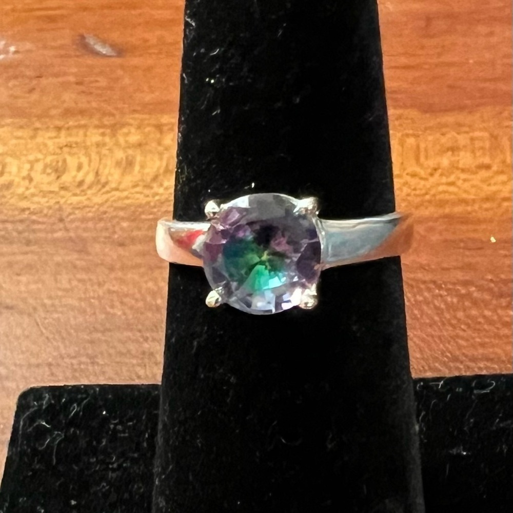 Round Mystic Topaz Solitaire Ring – Prong Set – 925 Sterling Silver – Sz 6 #377 - Picture 4 of 7